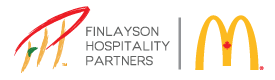 Stylized handwritten initials F-H-P for Finlayson Hospitality Partners accompanied by the McDonald's Canada golden arches logo